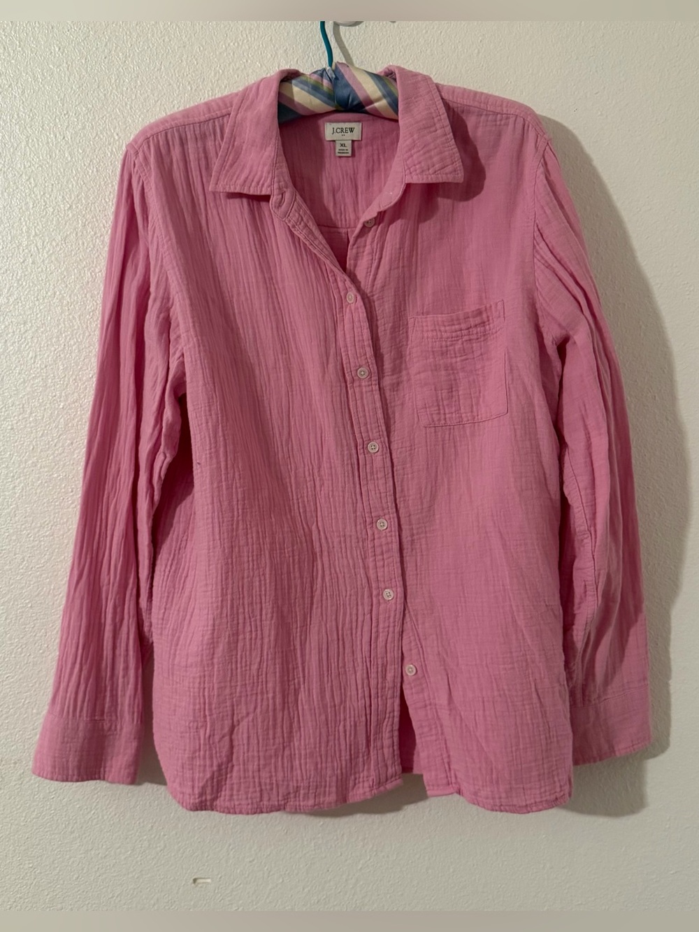 J Crew Womens 100% Cotton Gauze Button Up Shirt Size XL Pink Beach Resort Vacay